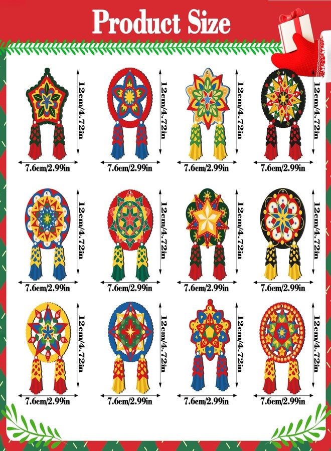 Qpout 24Pcs Philippine Christmas Tree Ornaments,Traditional Capiz Star Parol Lantern Wooden Hanging Decor for Home Window Filipino Holiday Xmas Tree Decorations - Image 2