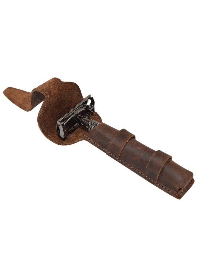 Hide & Drink , Leather Double Edge Safety Razor Protective Case, Shaving Travel Pouch, Handmade (Bourbon Brown) - Image 2