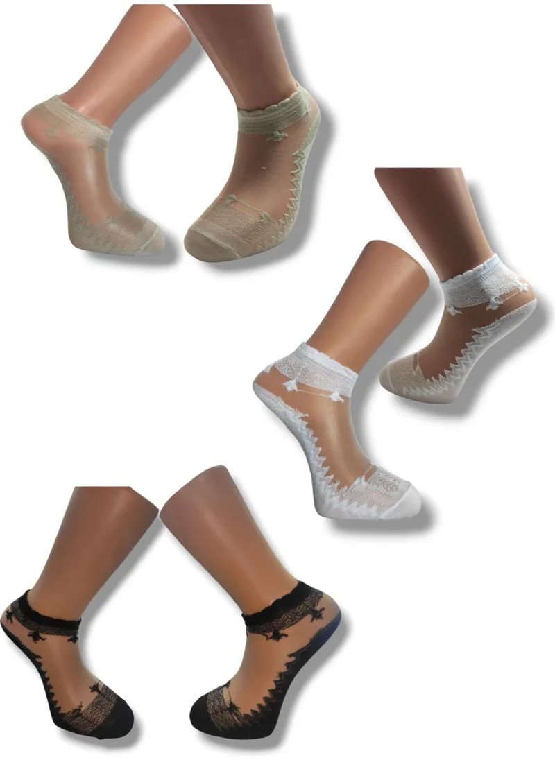 Seva Perfumed 6 Pairs Black Cream White Socks Wrist Embroidered