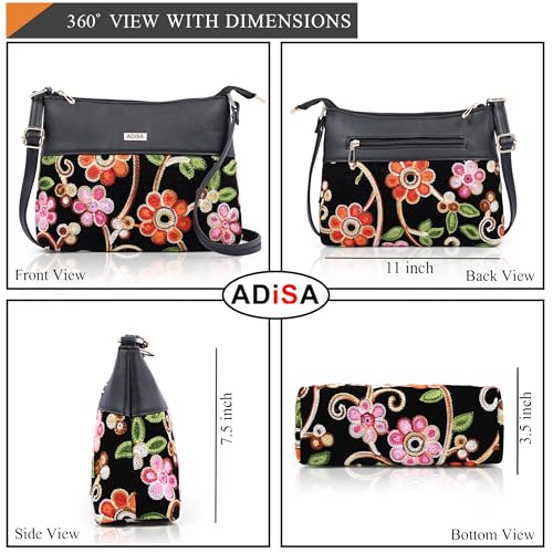ADISA Women's Girls Embroided Sling Bag (SL5152-BLA) - Image 2