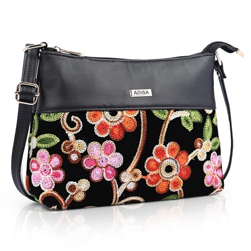 ADISA Women's Girls Embroided Sling Bag (SL5152-BLA) - Image 1