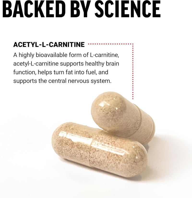 Force Factor مكمل دماغي من فورس فاكتور أسيتيل إل كارنيتين دعم الأعصاب وم booster الطاقة الخلوية أسيتيل إل كارنيتين 500 ملغ جودة ممتازة نباتي غير معدل وراثيًا 100 كبسولة نباتية - Image 3