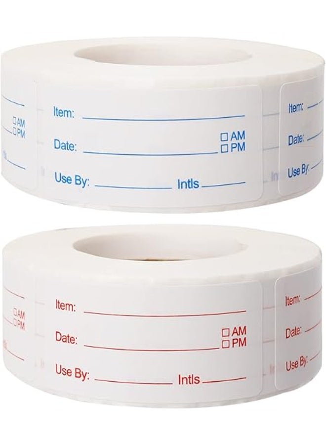 2 لفة 1000 قطعة ملصقات المجمد القابلة للإزالة، أغذية ملصقات المجمد ملصقات تاريخ الطعام ملصقات تخزين الطعام حاويات الطعام جرار المطبخ منظمة تخزين المطعم، 2 ملصقات الطعام الملون لفة، سهولة الكتابة على - Image 1