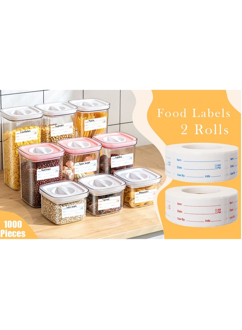 2 لفة 1000 قطعة ملصقات المجمد القابلة للإزالة، أغذية ملصقات المجمد ملصقات تاريخ الطعام ملصقات تخزين الطعام حاويات الطعام جرار المطبخ منظمة تخزين المطعم، 2 ملصقات الطعام الملون لفة، سهولة الكتابة على - Image 3