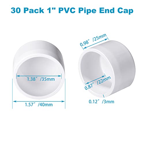 ZOFORTY 30 Pack 1" PVC Pipe End Cap Fitting, SCH 40 Furniture Grade End Cap Plug Adapter, White Plug Socket Fittings for DIY Shelf Garden Support Structure Storage Frame - Image 2