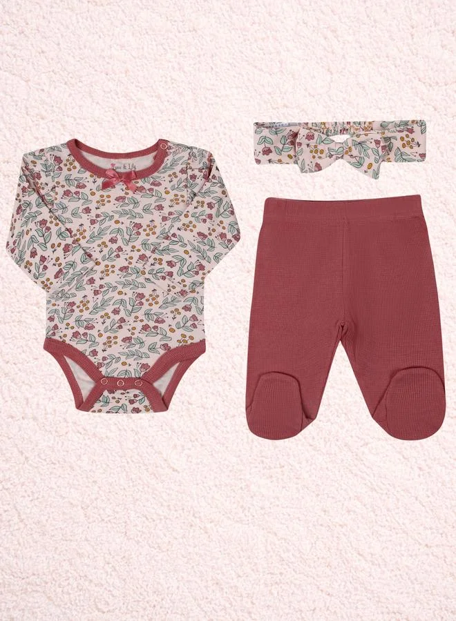Luna & Lily 3-Piece Floral Bodysuit, Pants and Headband