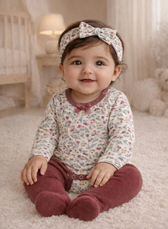 Luna & Lily 3-Piece Floral Bodysuit, Pants and Headband