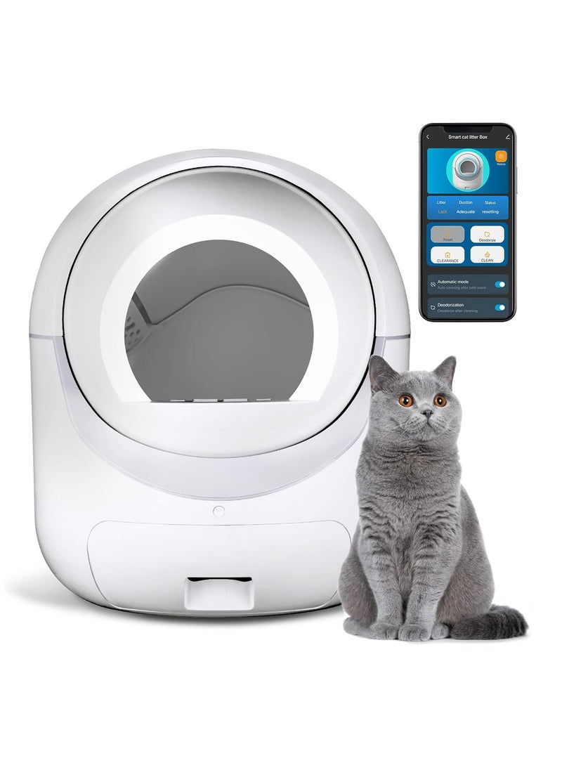 GUDOO - Self Cleaning Cat Litter Box Extra Large Smart Litter Box Automatic Cat Litter Box with APP Control Odor Removal Safety Protection for Multiple Cats White - Image 1