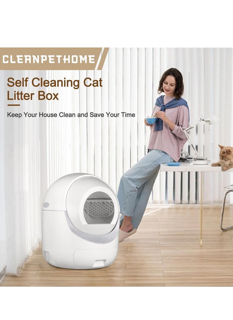 GUDOO - Self Cleaning Cat Litter Box Extra Large Smart Litter Box Automatic Cat Litter Box with APP Control Odor Removal Safety Protection for Multiple Cats White - Image 1