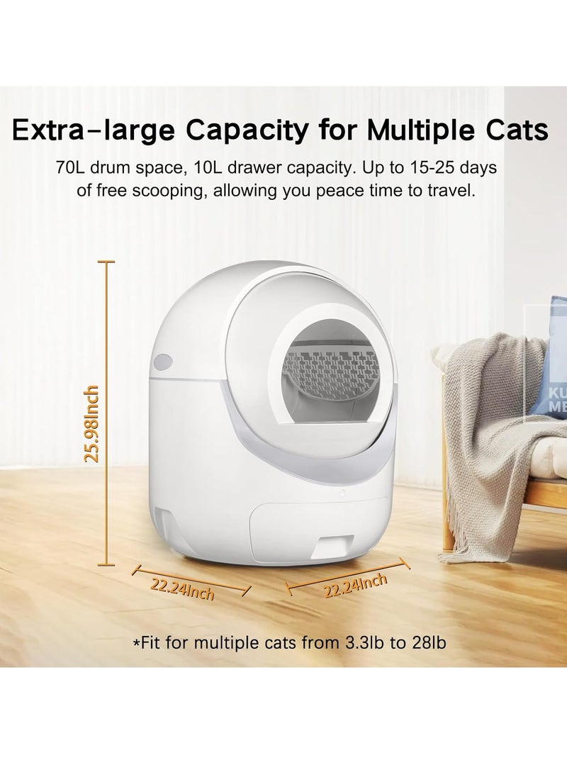 GUDOO - Self Cleaning Cat Litter Box Extra Large Smart Litter Box Automatic Cat Litter Box with APP Control Odor Removal Safety Protection for Multiple Cats White - Image 1