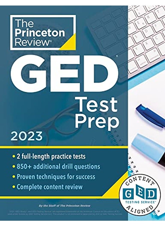 مراجعة برينستون للتحضير لاختبار GED، 2023: 2 اختبار تدريبي + مراجعة وتقنيات + ميزات عبر الإنترنت