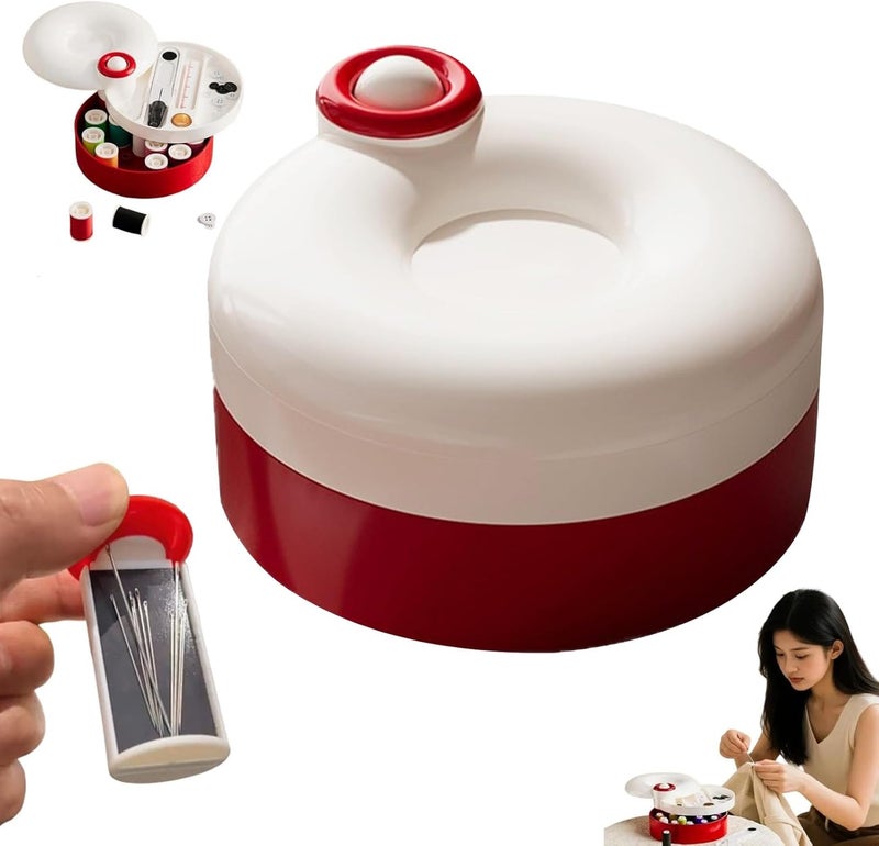 YOXIER Sewing Kit, Sewing Kit for Adults, 360-Degree Rotatable Magnetic Mini Sewings Kits, Family Travel Sewings Project Portable Small Traveler Supplies Repair Kits Thread Accessories Red - Image 1