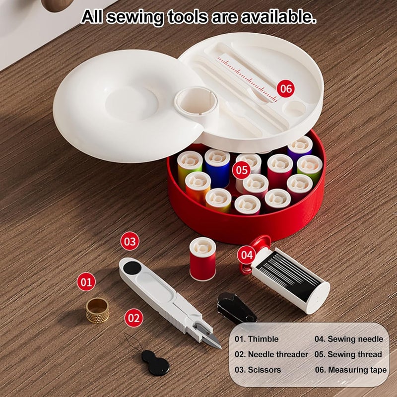 YOXIER Sewing Kit, Sewing Kit for Adults, 360-Degree Rotatable Magnetic Mini Sewings Kits, Family Travel Sewings Project Portable Small Traveler Supplies Repair Kits Thread Accessories Red - Image 3