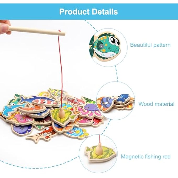 WOODEN FISHING GAME 31 FISH & 2 FISHING RODS MAGNETIC GAME MAGNETIC FISHING GAME FROM 2 YEARS & 3 YEARS MAGNETS CHILDREN FISH TOY FISH FISHING GAME FUNNY GIFTS FOR CHILDREN - Image 5