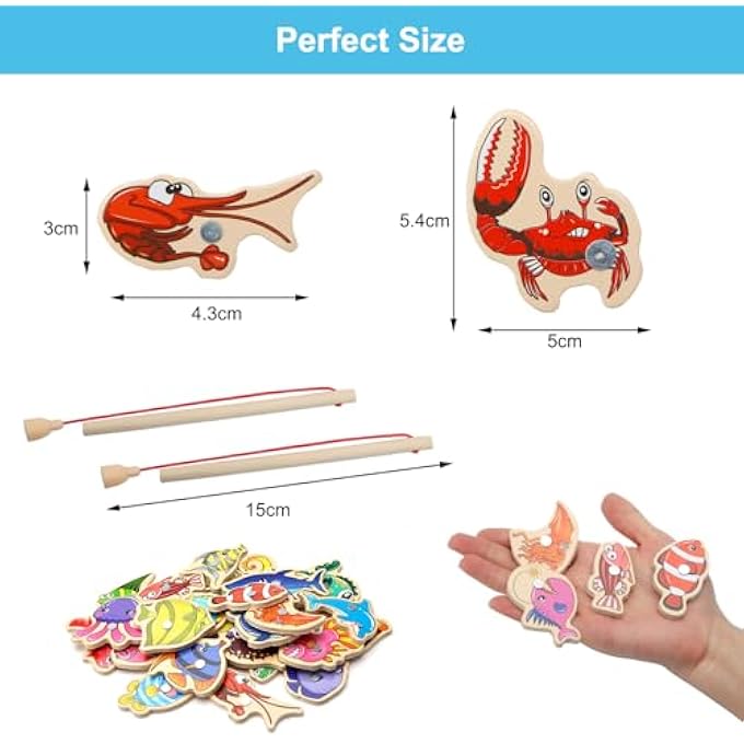 WOODEN FISHING GAME 31 FISH & 2 FISHING RODS MAGNETIC GAME MAGNETIC FISHING GAME FROM 2 YEARS & 3 YEARS MAGNETS CHILDREN FISH TOY FISH FISHING GAME FUNNY GIFTS FOR CHILDREN - Image 3