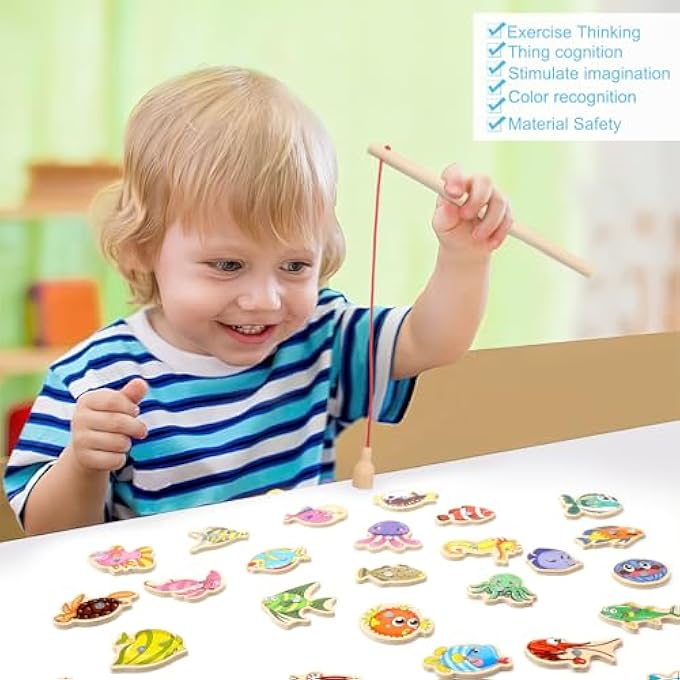 WOODEN FISHING GAME 31 FISH & 2 FISHING RODS MAGNETIC GAME MAGNETIC FISHING GAME FROM 2 YEARS & 3 YEARS MAGNETS CHILDREN FISH TOY FISH FISHING GAME FUNNY GIFTS FOR CHILDREN - Image 4