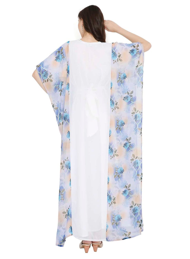 HANA & SARA MULTICOLOUR PRINTED WITH EMBROIDERED SHORT SLEEVES ARABIC KAFTAN JALABIYA DRESSES - Image 2