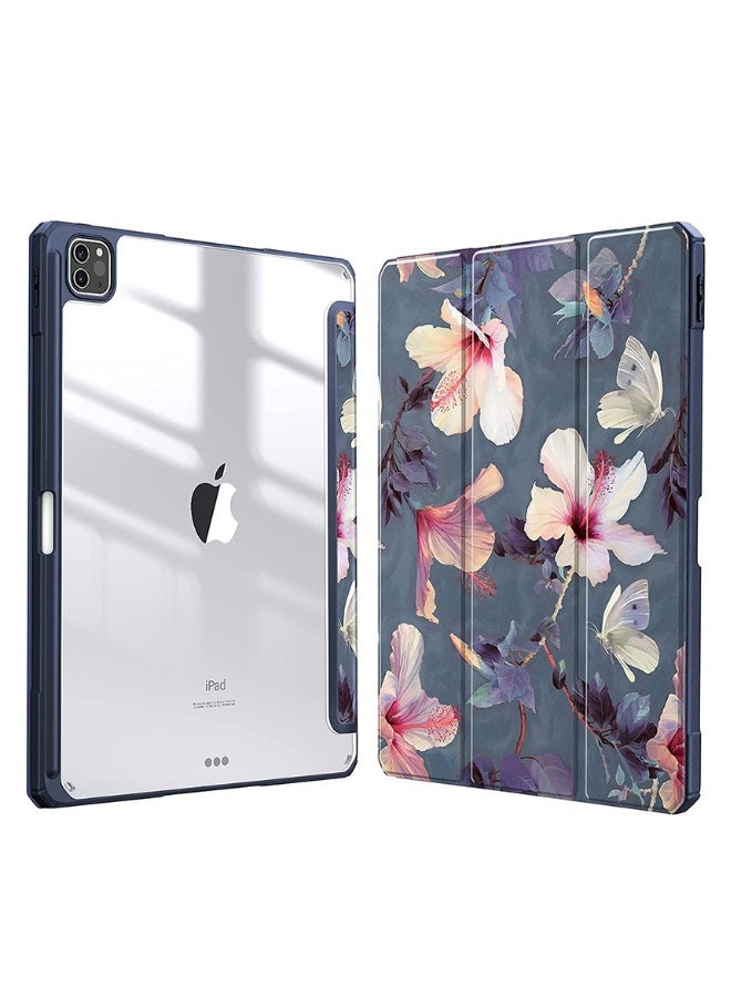 Beauenty ipad 12.9 Transparent acrylic flat cover triple fold stand gray flower