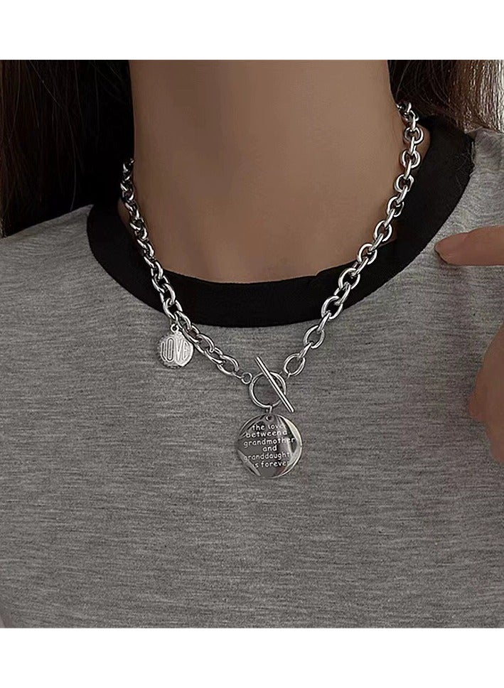 Goolsky European & American Style Hip-Hop Letter Round Pendant Necklace – Titanium Steel Trendy Collarbone Jewelry - Image 1