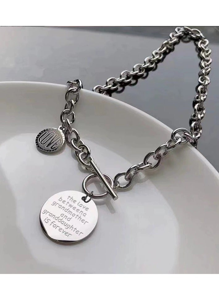 Goolsky European & American Style Hip-Hop Letter Round Pendant Necklace – Titanium Steel Trendy Collarbone Jewelry - Image 2