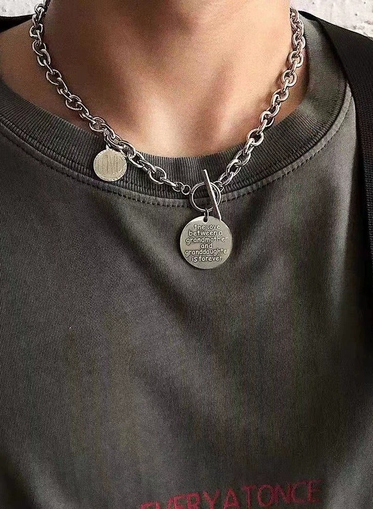 Goolsky European & American Style Hip-Hop Letter Round Pendant Necklace – Titanium Steel Trendy Collarbone Jewelry - Image 3