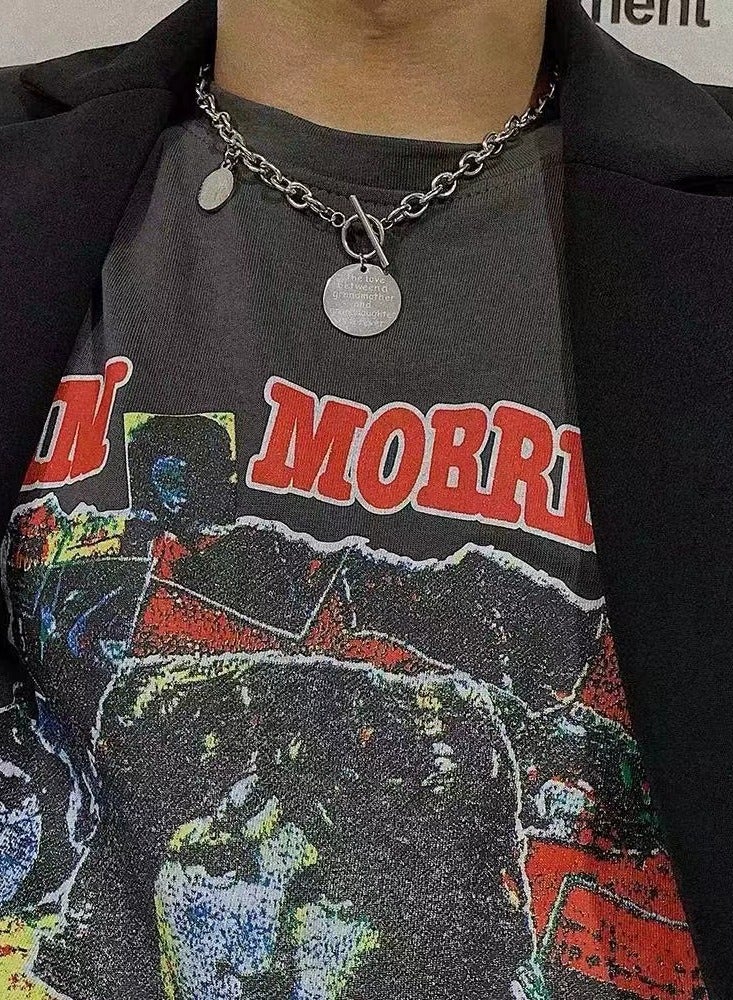 Goolsky European & American Style Hip-Hop Letter Round Pendant Necklace – Titanium Steel Trendy Collarbone Jewelry - Image 4