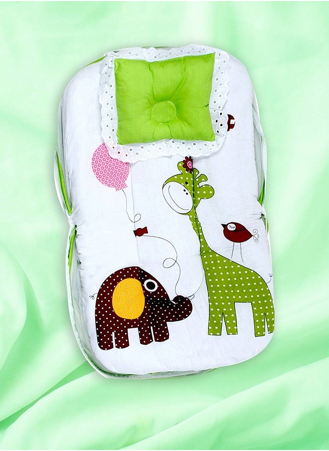 Superminis - Baby Bed with Thick Mattress, Mosquito Net with Zip Closure, Neck Pillow , Baby Bedding for New Born, 0M+, Baby Sleeping Bed of 32 inch X 18 inch X 4 inch Size (GREEN),Pack of 1 - Image 1