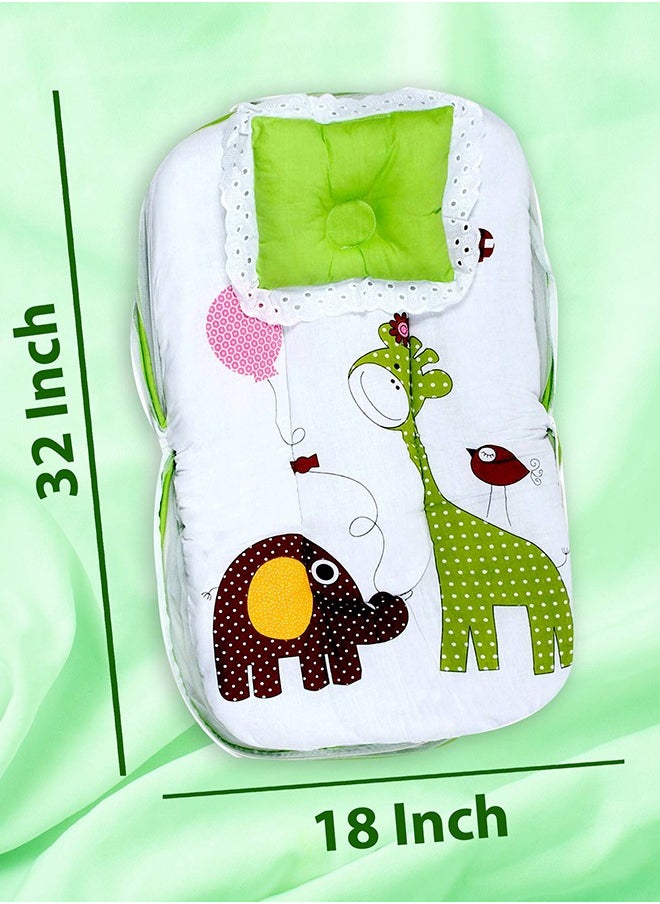 Superminis - Baby Bed with Thick Mattress, Mosquito Net with Zip Closure, Neck Pillow , Baby Bedding for New Born, 0M+, Baby Sleeping Bed of 32 inch X 18 inch X 4 inch Size (GREEN),Pack of 1 - Image 1