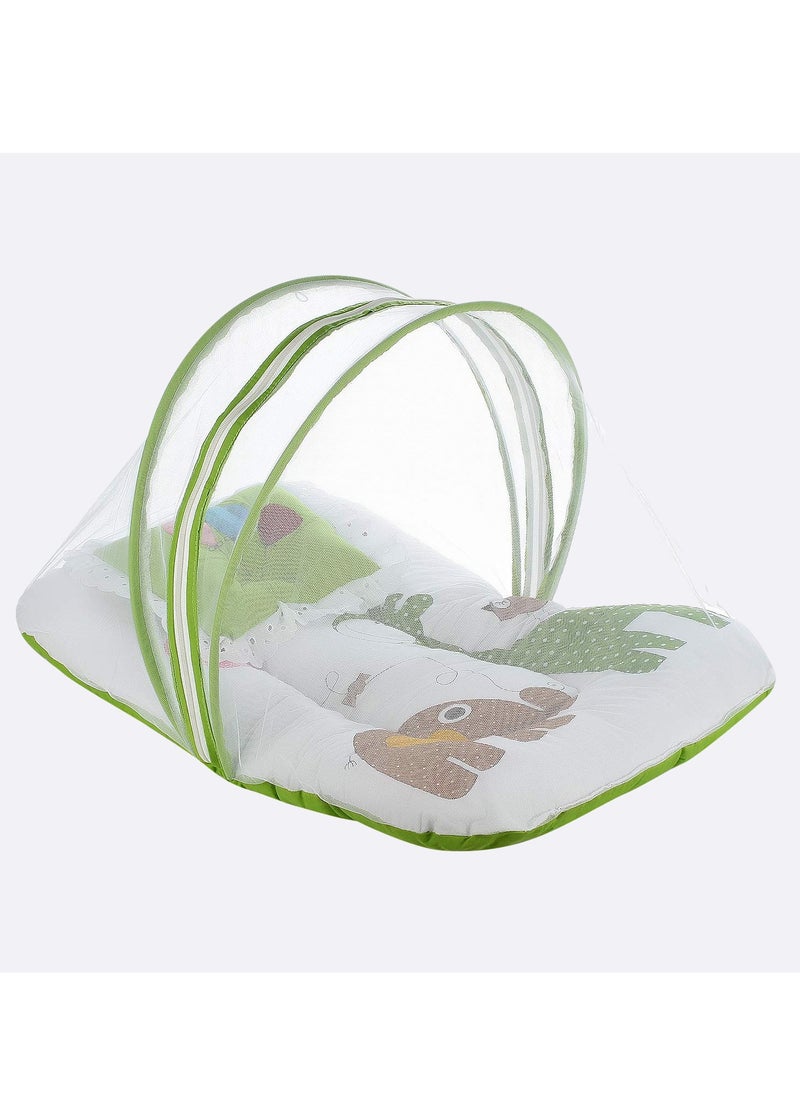 Superminis - Baby Bed with Thick Mattress, Mosquito Net with Zip Closure, Neck Pillow , Baby Bedding for New Born, 0M+, Baby Sleeping Bed of 32 inch X 18 inch X 4 inch Size (GREEN),Pack of 1 - Image 1