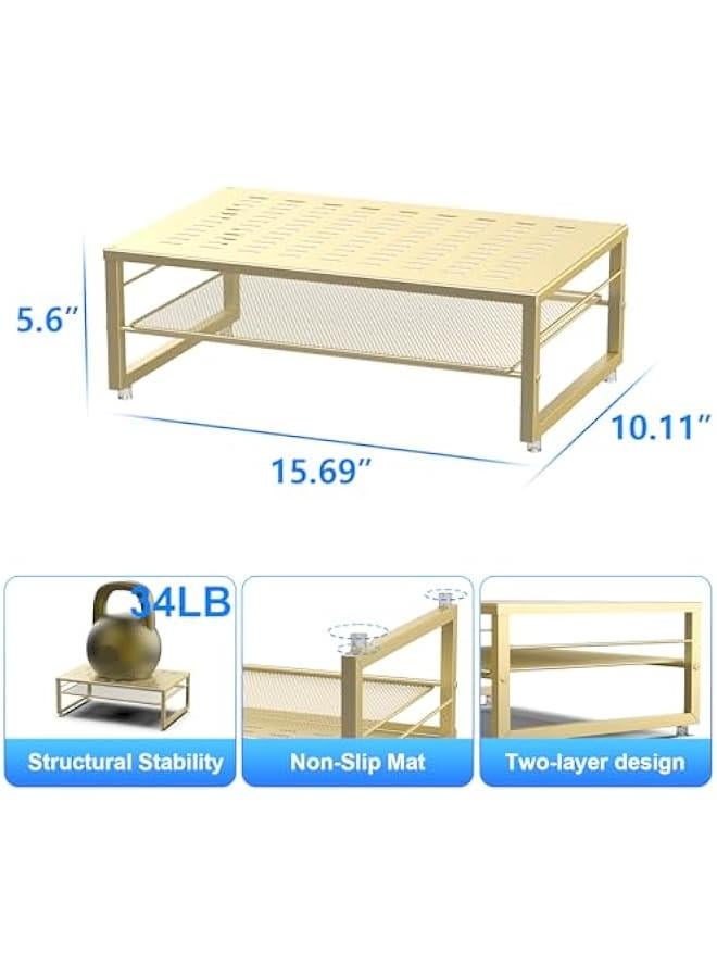 Arabest 2-Tier Metal Monitor Stand Riser, Desk Organizer for Monitor, Office Desk Storage Organizer for Office Supplies (Gold)  - Image 4