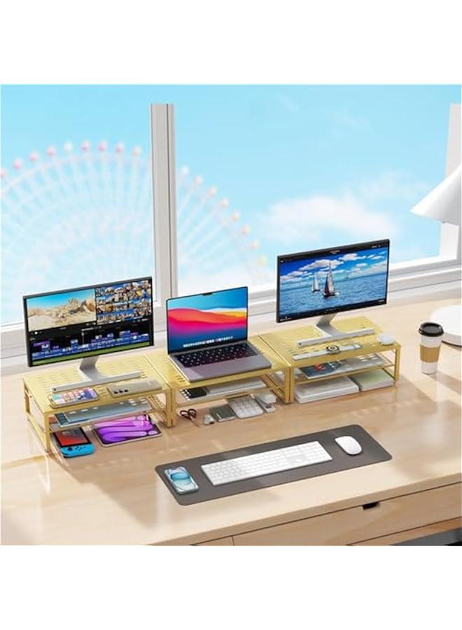 Arabest 2-Tier Metal Monitor Stand Riser, Desk Organizer for Monitor, Office Desk Storage Organizer for Office Supplies (Gold)  - Image 5