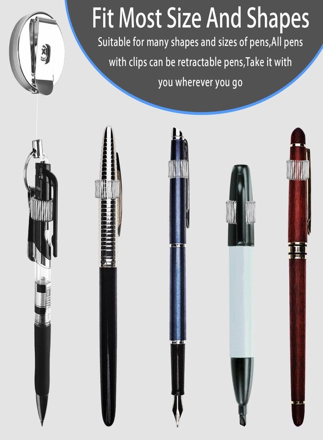Farady 2Pcs Retractable Pull Pen Pencil Holder Heavy Duty Metal Pen Clip with 27.5'' Steel Cord, Universal Pencil Holder Keychain with Belt Clip and Key Ring for Carpenters, Waiters, Doctors, Nurses - Image 4