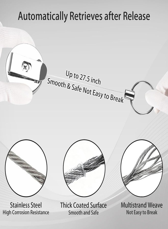 Farady 2Pcs Retractable Pull Pen Pencil Holder Heavy Duty Metal Pen Clip with 27.5'' Steel Cord, Universal Pencil Holder Keychain with Belt Clip and Key Ring for Carpenters, Waiters, Doctors, Nurses - Image 3