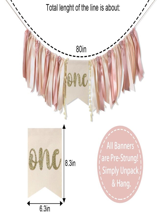 ZZDCMS Pink Gold Highchair Banner - Pink Birthday Party Decoration, Gold High Chair Banner For 1st Birthday Girl, Cake Smash Photo Prop, Baby Shower Garland - Image 2