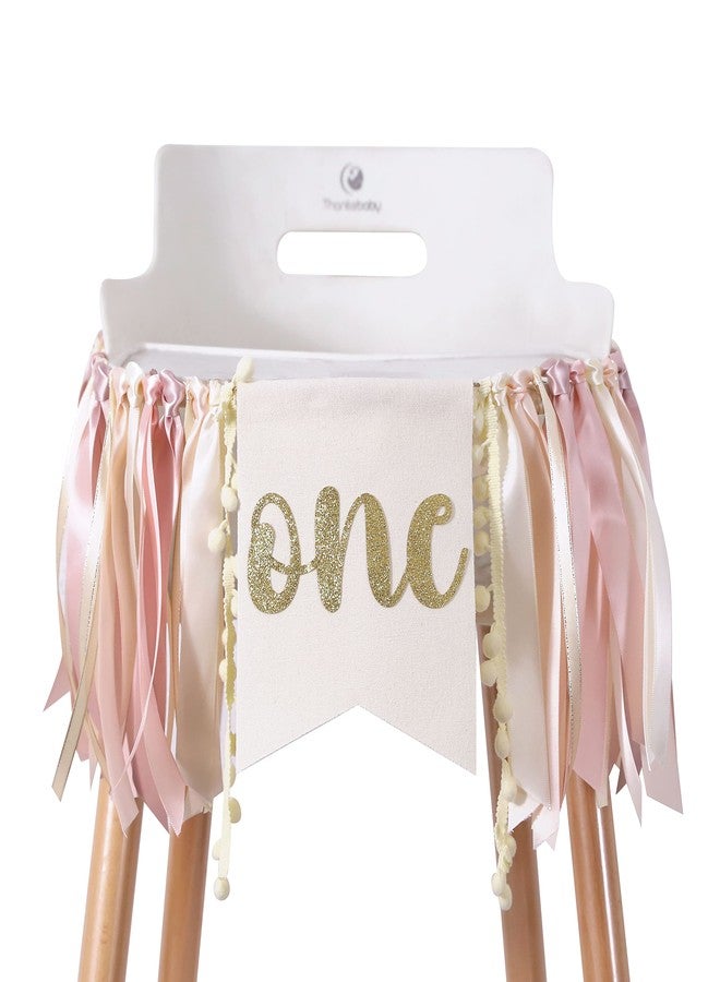 ZZDCMS Pink Gold Highchair Banner - Pink Birthday Party Decoration, Gold High Chair Banner For 1st Birthday Girl, Cake Smash Photo Prop, Baby Shower Garland - Image 1