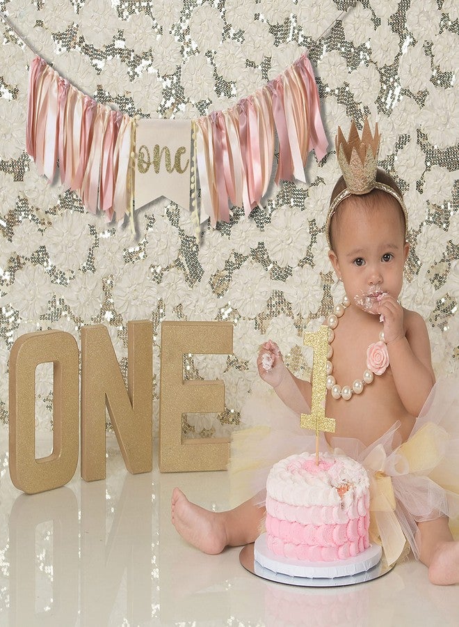 ZZDCMS Pink Gold Highchair Banner - Pink Birthday Party Decoration, Gold High Chair Banner For 1st Birthday Girl, Cake Smash Photo Prop, Baby Shower Garland - Image 4