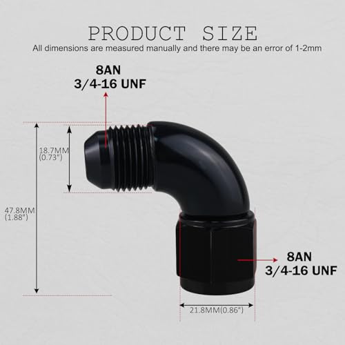 caqeg 8AN Male to 8AN Female Swivel 90 Degree Full Flow Fitting Adapter Coupler Aluminum Black Pack of 2 - Image 3