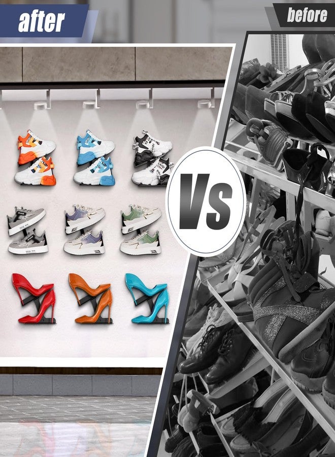 HANDSONIC قطعتان من رفوف عرض الأحذية العائمة، رف حائط متين على شكل حرف H، حاملات أحذية رياضية لهواة جمع الأحذية ومعارض الإعلانات - Image 2