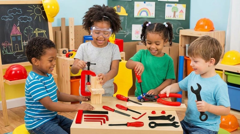 SHAKTISM 12 Pcs Tool Kit - Pretend Play Toy, Engineer Workshop, Role Play Toys for 3+ Years Old Kids , Random Colour - Image 3