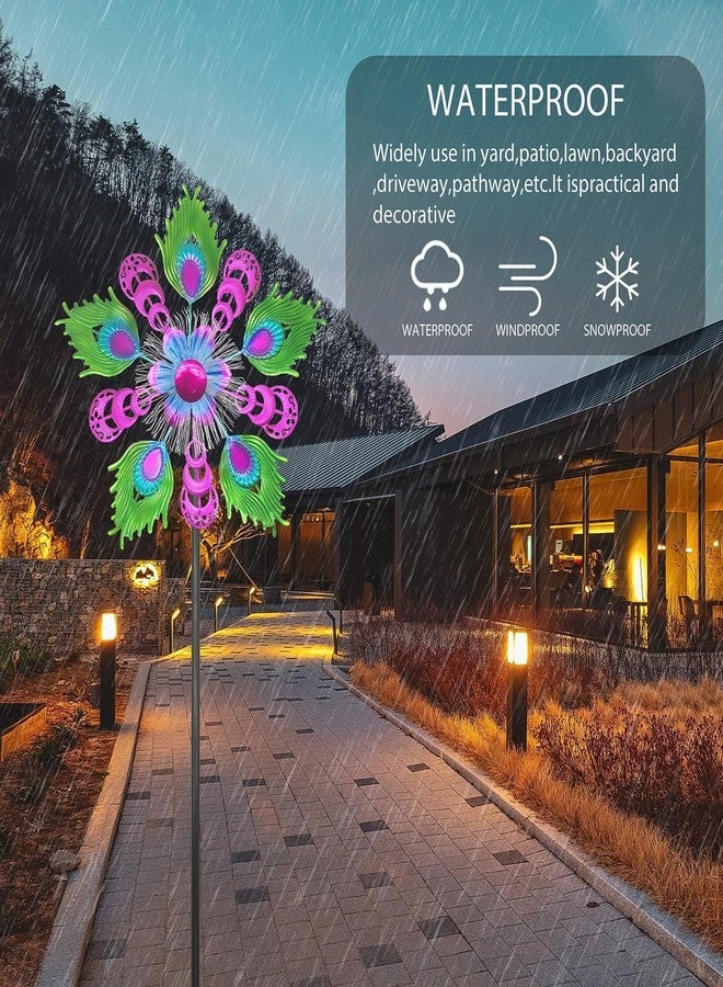 دوارات هوائية تعمل بالطاقة الشمسية على شكل طاووس من يورونغماو للحديقة والفناء، طاحونة هوائية شمسية مقاس 40 بوصة، دوارات حركية لتزيين الحديقة والفناء، دوارات هوائية معدنية أرجوانية للاستخدام الخارجي - Image 4