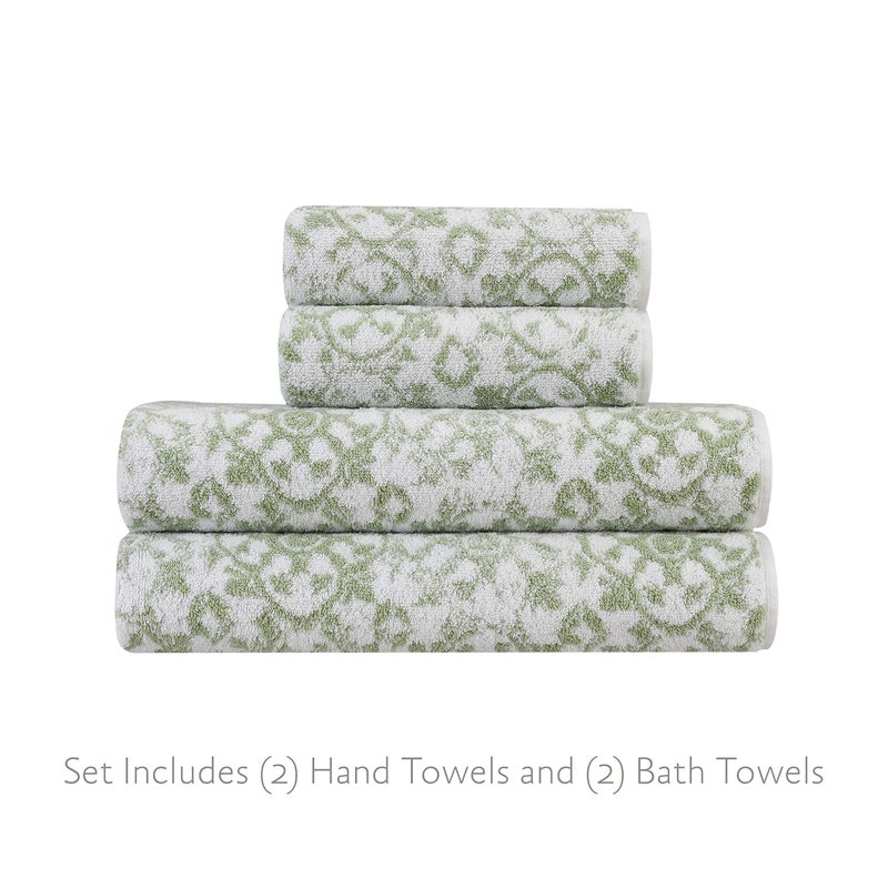 Jessica Simpson â€“ Bath Towel 4 Piece Set | Aziza | Premium Bathroom DÃ©cor | Includes 2 Hand Towels and 2 Shower Towels | 100% Cotton & Machine Washable | Frosty Green - Image 2