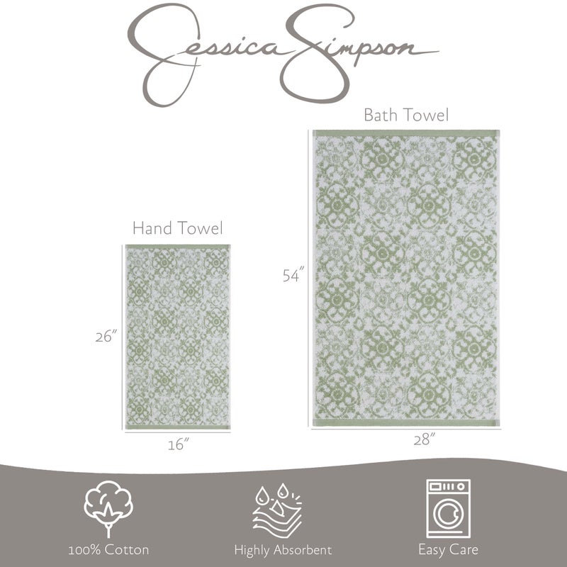 Jessica Simpson â€“ Bath Towel 4 Piece Set | Aziza | Premium Bathroom DÃ©cor | Includes 2 Hand Towels and 2 Shower Towels | 100% Cotton & Machine Washable | Frosty Green - Image 3