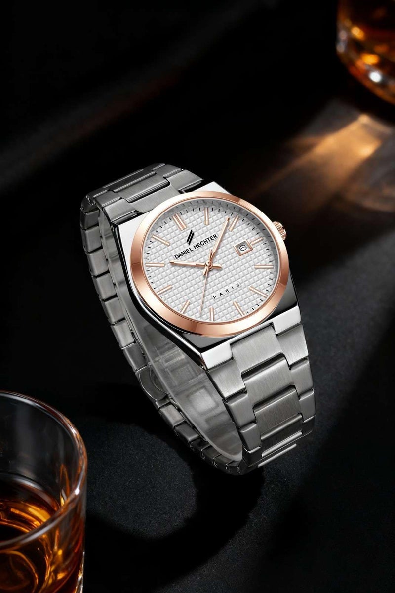 Daniel Hechter Paris Hoche Collection Formal Analog Watch for Men – Round dial and Silver Stainless Steel Strap with Day-Date Display (Dial: White,Strap: Silver) - Image 4