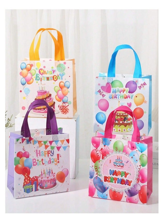 Birthday Gift Bags 4 pieces of candy gift bags made of polyester in different shapes and colors and with the phrase “Happy Birthday” for decorating birthday parties and for presenting gifts. - Image 1