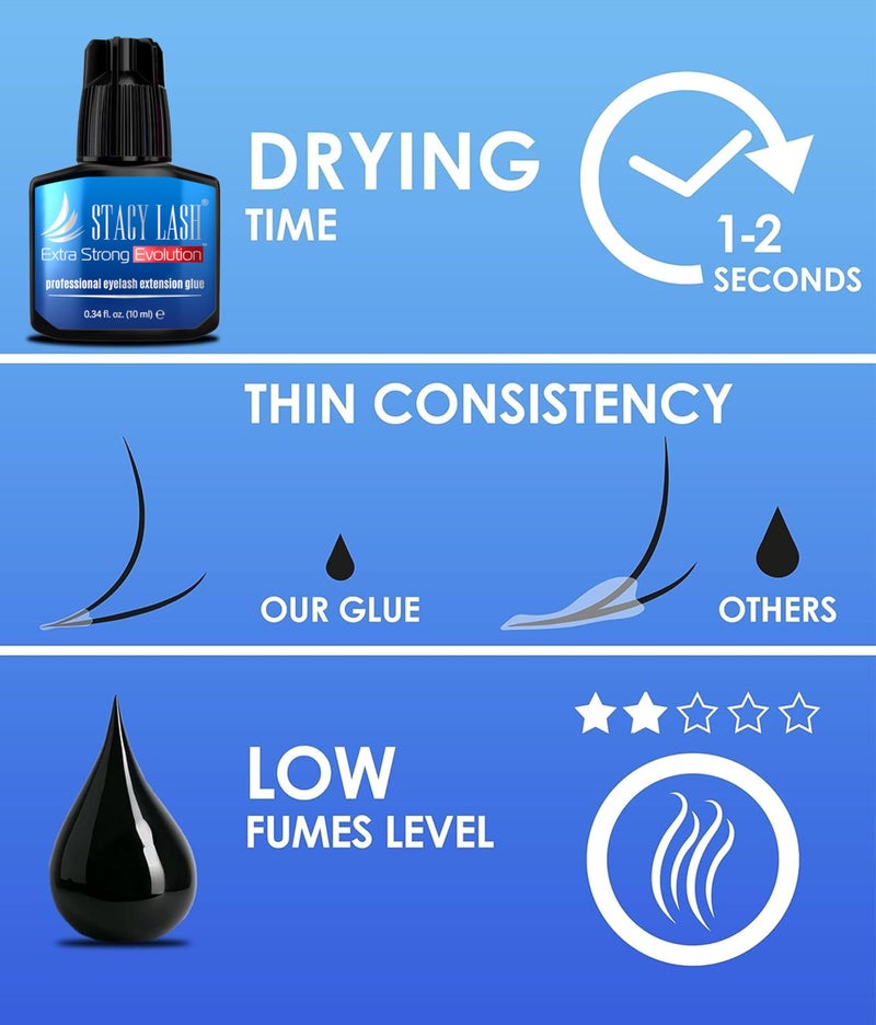 STACY LASH Extra Strong Evolution Eyelash Extension Glue (0.34 fl.oz/10 ml)/1-2 Sec Dry/Retention â€“ 8 Weeks/Professional Supplies/Black Adhesive - Image 5