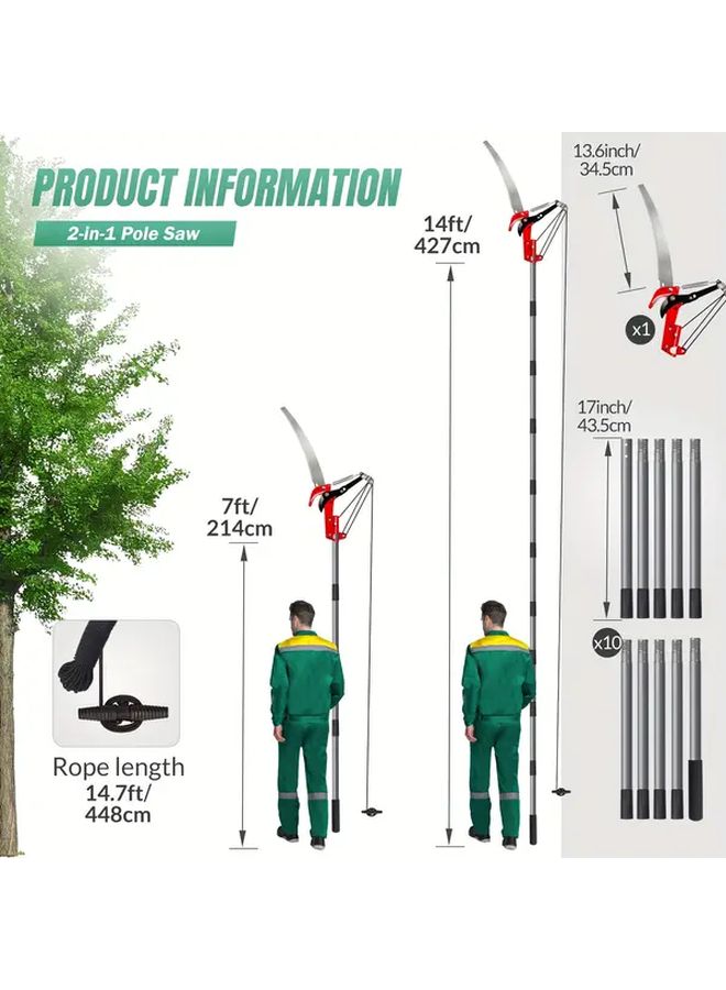2 In 1 Extendable Tree Pruner With Saw And Shears 10ft Alloy Steel Pole Saw For High Branch Trimming Lightweight Stainless Steel Handle Multi Component Tree Trimming Tool For Pruning Palms Shrubs - Image 4