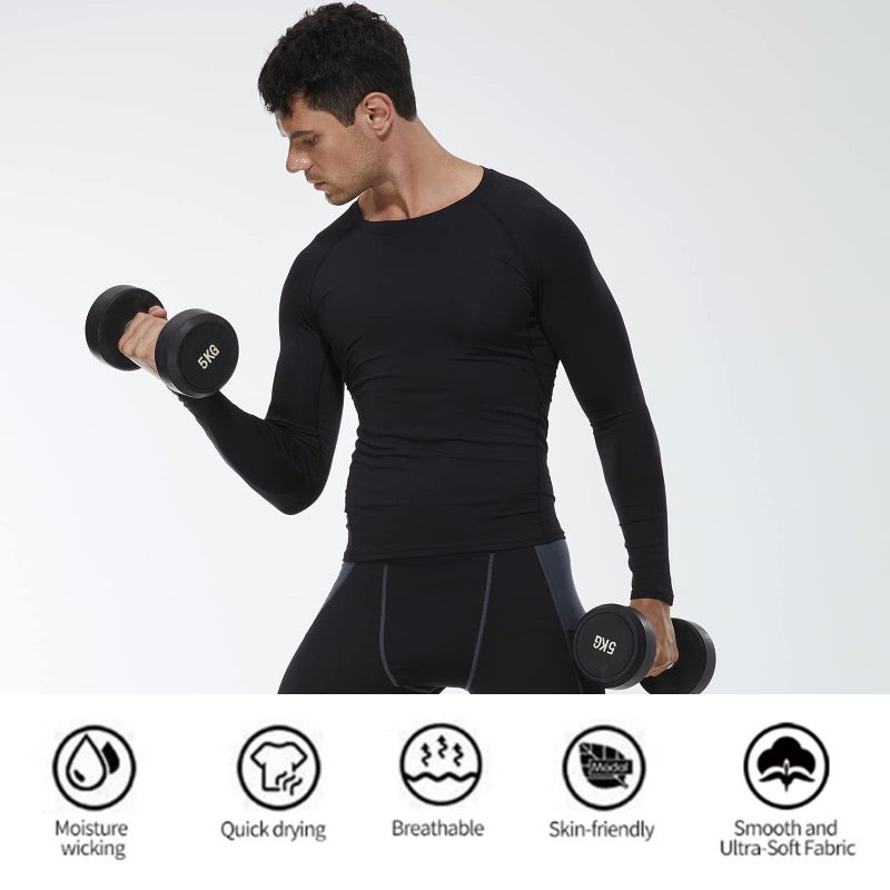 SPVISE Black Compression Shirts Men Long Sleeve Athletic Workout T-Shirt Cool Dry Base Layer Undershirt Top for Gym Running Football - Image 5