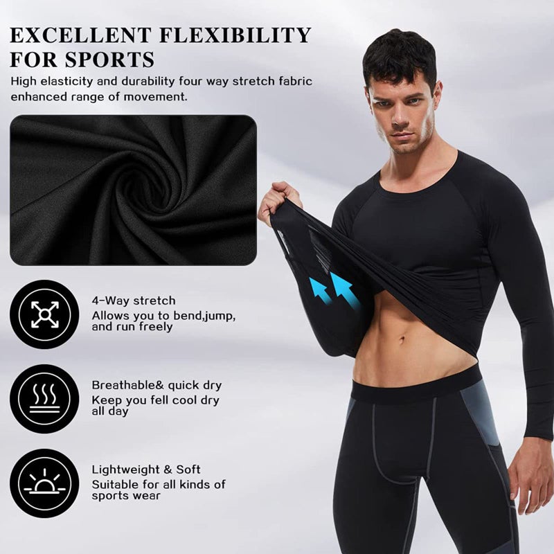 SPVISE Black Compression Shirts Men Long Sleeve Athletic Workout T-Shirt Cool Dry Base Layer Undershirt Top for Gym Running Football - Image 4