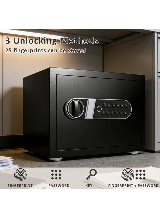 Sharpdo Fingerprint 3-in-1 Unlocking Large Home Security Safe & Locker, 32L 38x35x30CM Reinforced Steel Safe,High-Precision Fingerprint Recognition, Digital Keypad & Emergency Key, Anti-Pry Design, Multi Access for Cash, Documents, Jewelry & Valuables - Image 4
