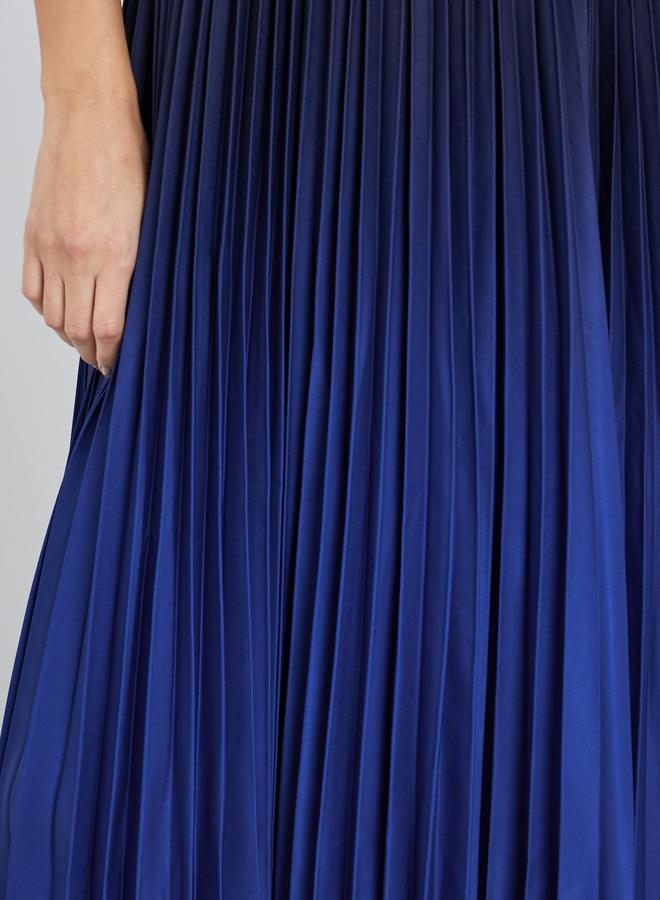 Styli Blue Pleated Short Sleeves A-Line Midi Dress - Image 3